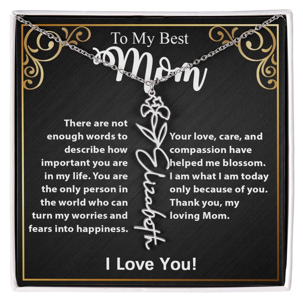 Custom Flower Name Necklace Gift For Mom From Daughter & Son #e307 - Image 2