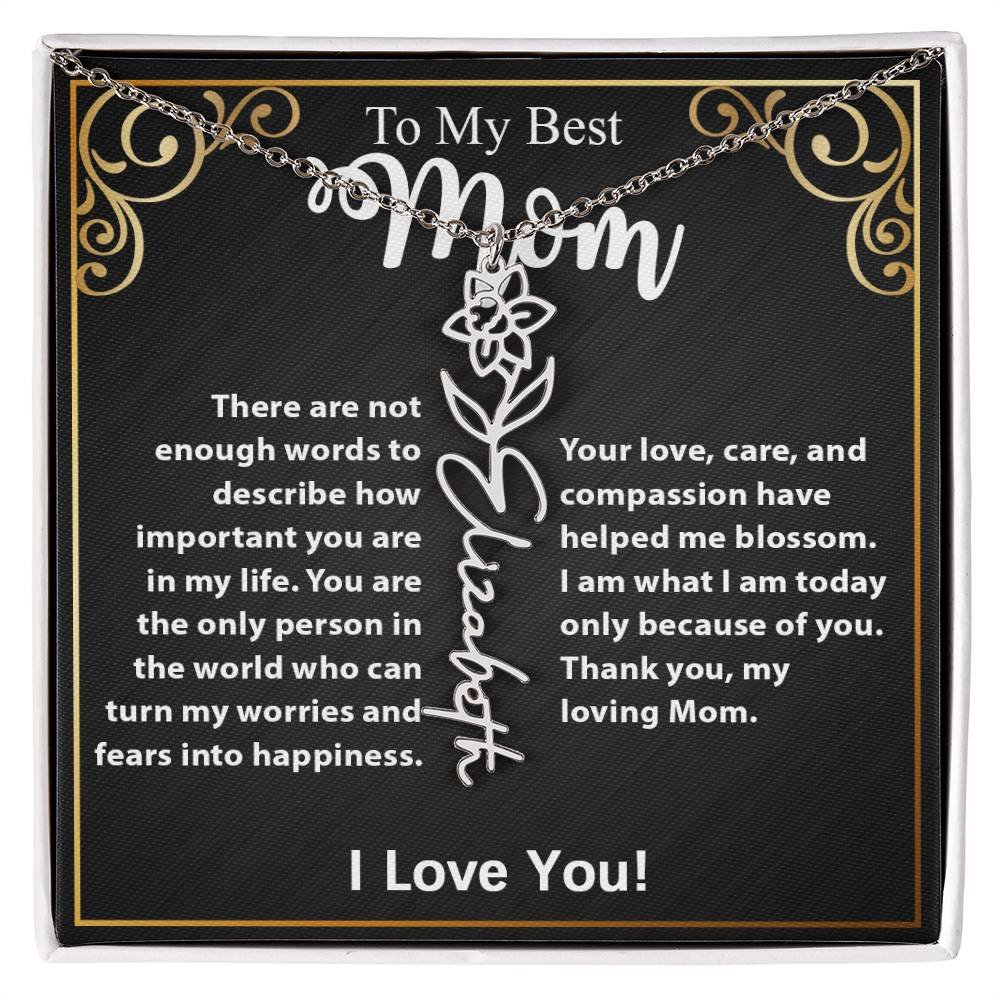 Custom Flower Name Necklace Gift For Mom From Daughter & Son #e307 - Image 3