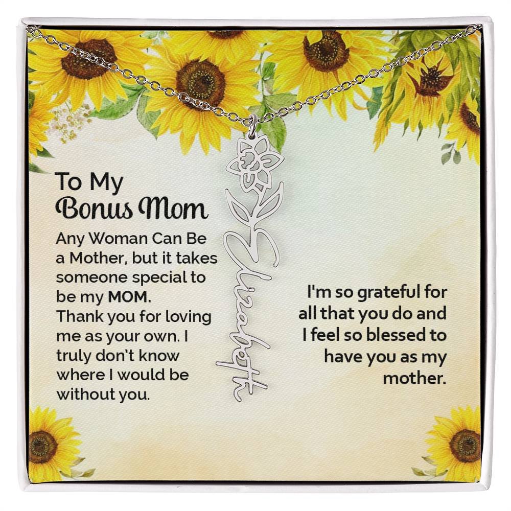 Custom Flower Name Necklace Gift To My Bonus Mom #e313 - Image 3