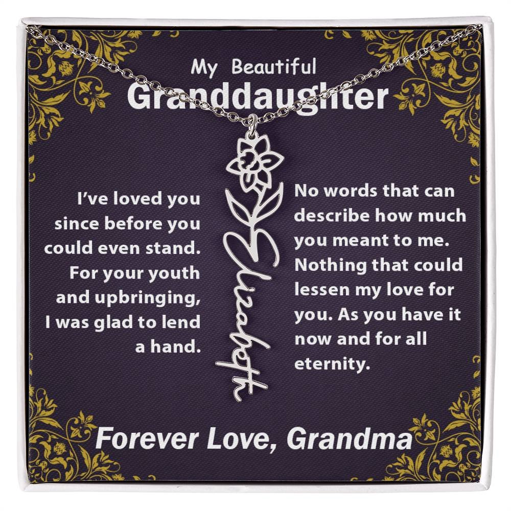 Personalized Flower Name Necklace, To My Granddaughter Gift from Grandma #e305 - Image 3
