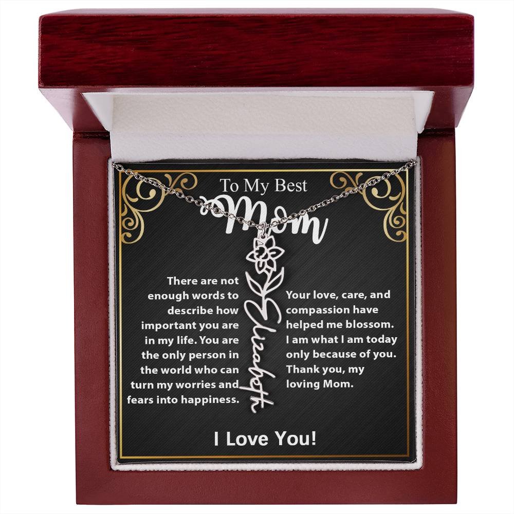 Custom Flower Name Necklace Gift For Mom From Daughter & Son #e307 - Image 27