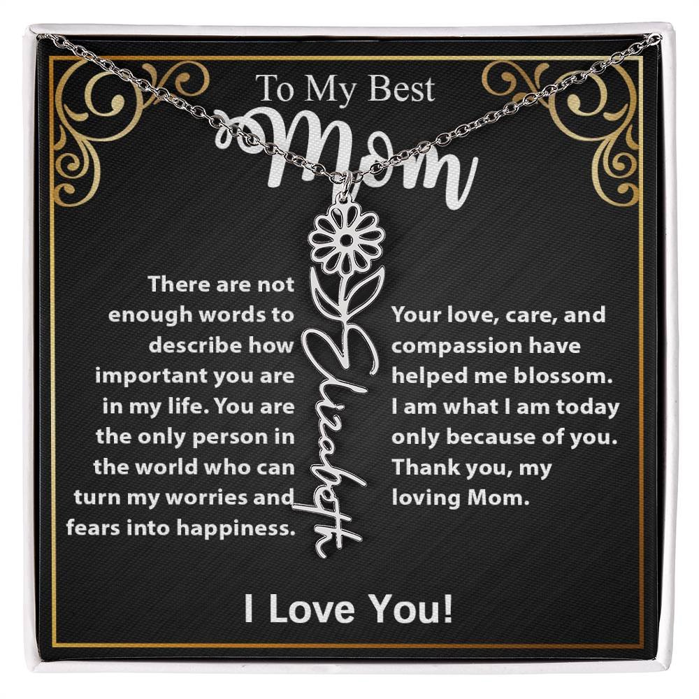 Custom Flower Name Necklace Gift For Mom From Daughter & Son #e307 - Image 4