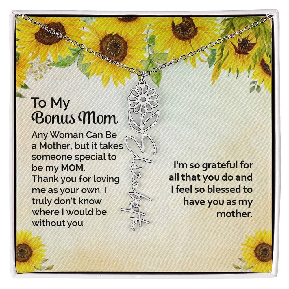 Custom Flower Name Necklace Gift To My Bonus Mom #e313 - Image 4