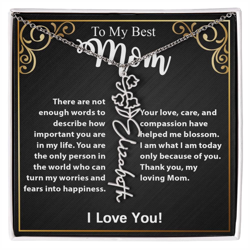 Custom Flower Name Necklace Gift For Mom From Daughter & Son #e307 - Image 5