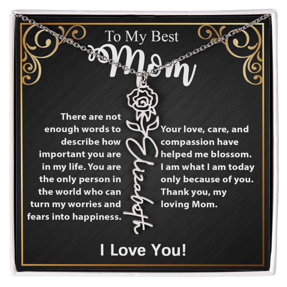 Custom Flower Name Necklace Gift For Mom From Daughter & Son #e307 - Image 6