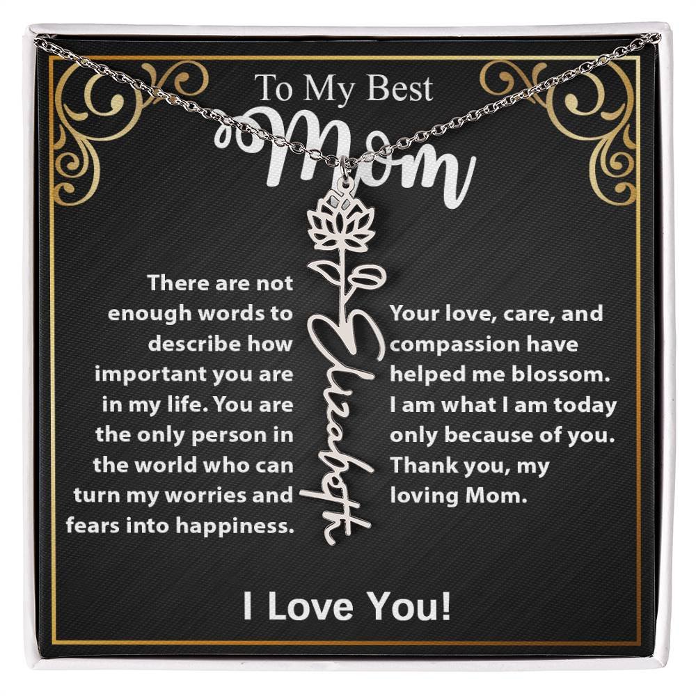 Custom Flower Name Necklace Gift For Mom From Daughter & Son #e307 - Image 7