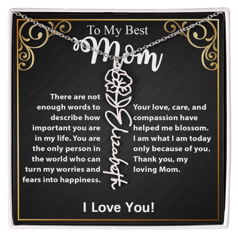 Custom Flower Name Necklace Gift For Mom From Daughter & Son #e307 - Image 8