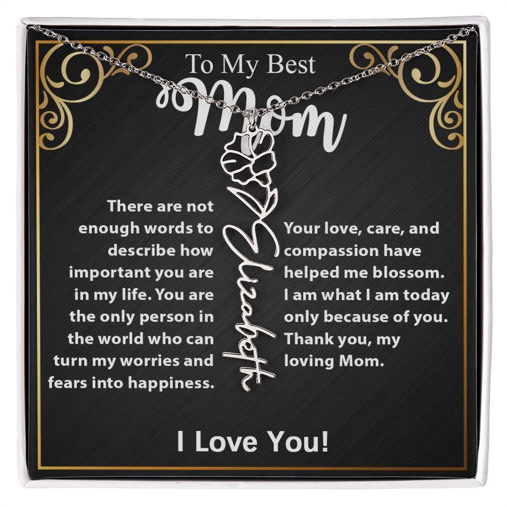 Custom Flower Name Necklace Gift For Mom From Daughter & Son #e307 - Image 9