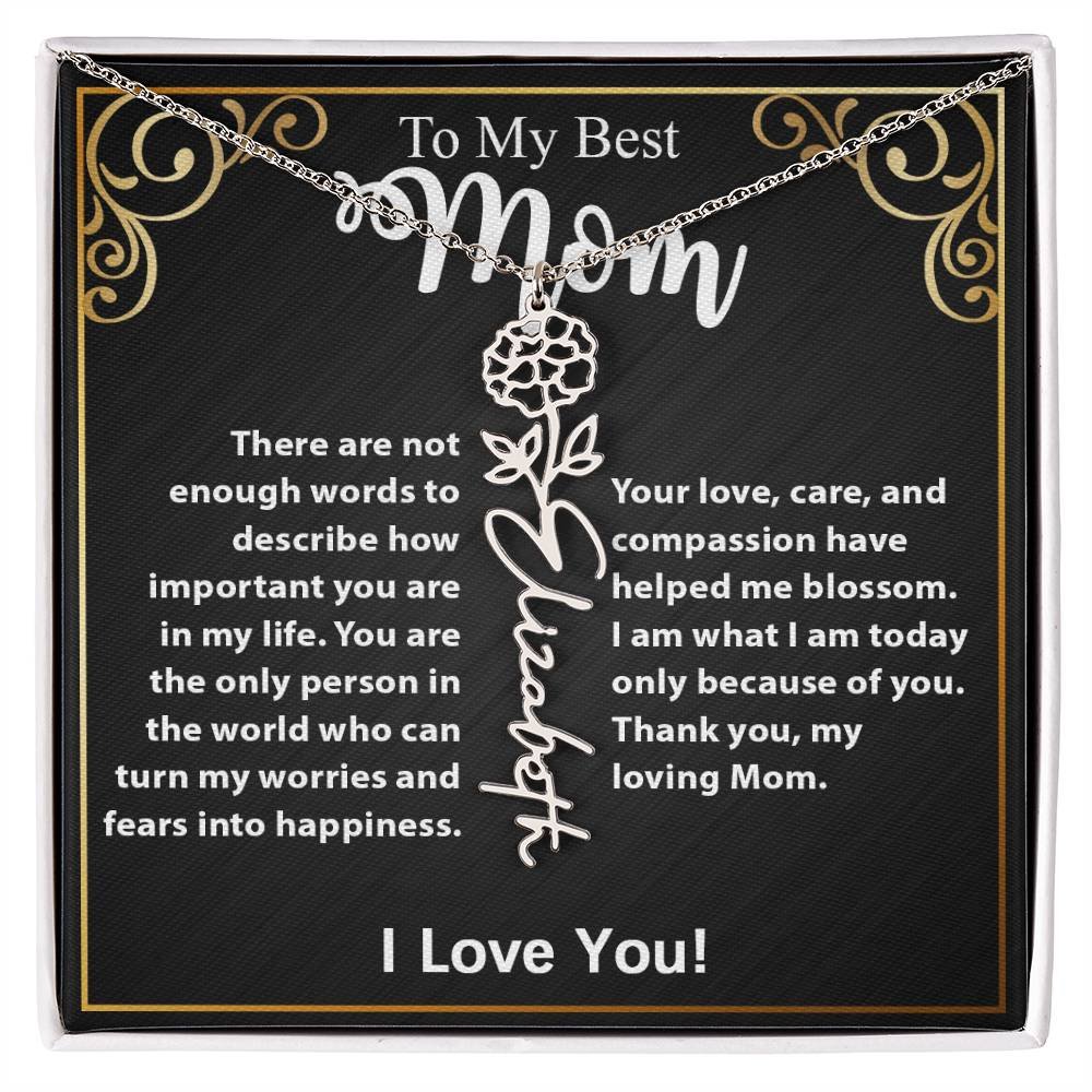 Custom Flower Name Necklace Gift For Mom From Daughter & Son #e307 - Image 10