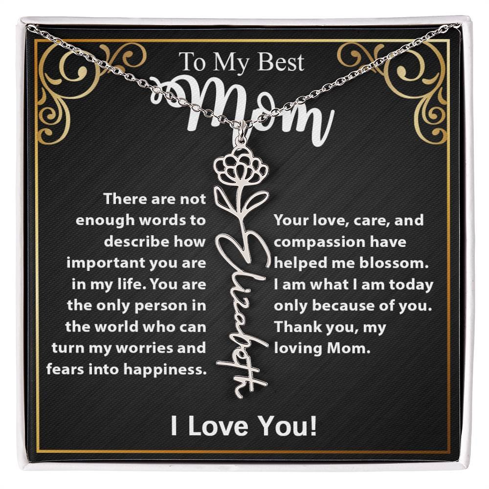 Custom Flower Name Necklace Gift For Mom From Daughter & Son #e307 - Image 11