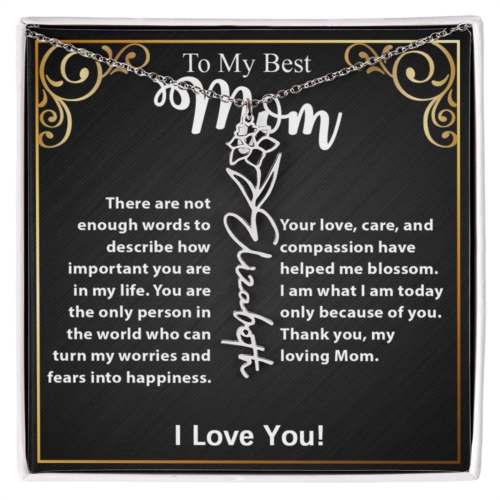Custom Flower Name Necklace Gift For Mom From Daughter & Son #e307 - Image 12