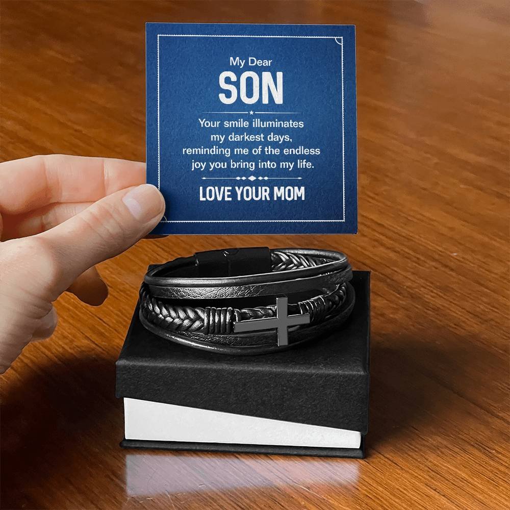 Cross Leather Bracelet Gift For Son #e319 - Image 3