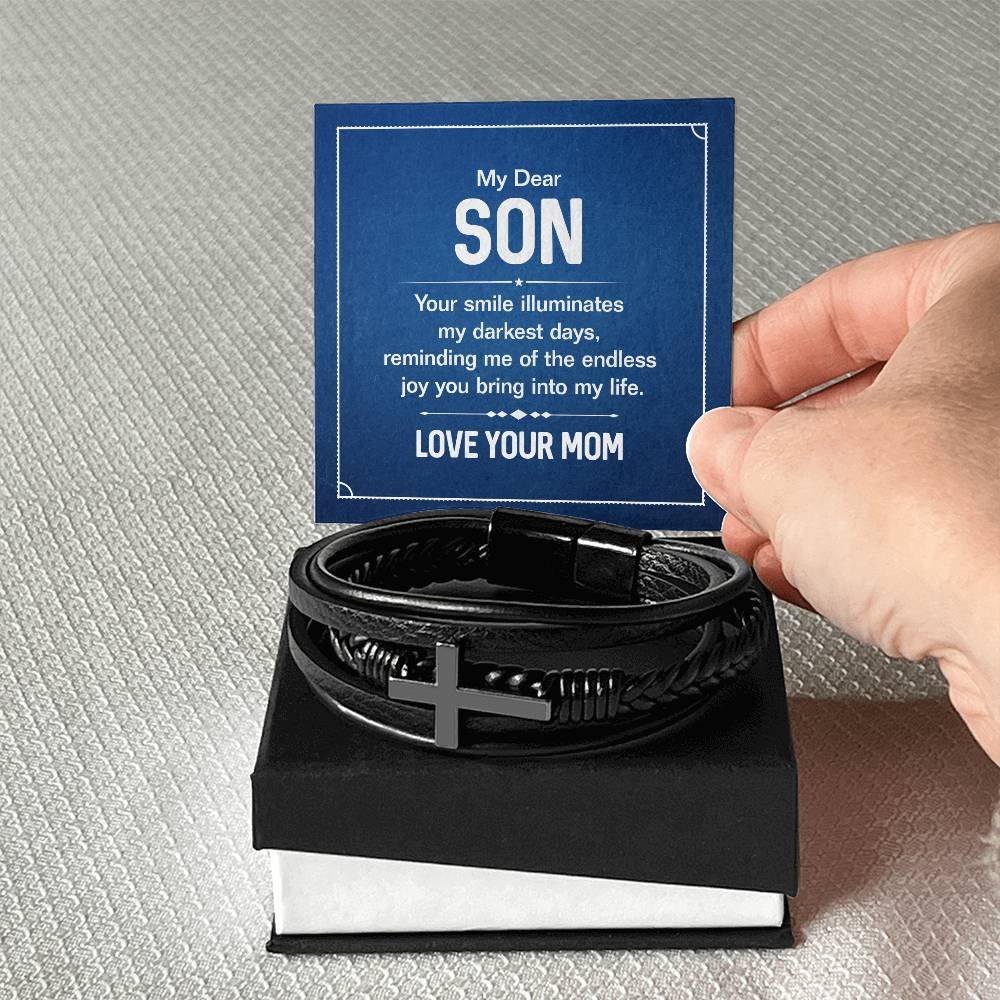 Cross Leather Bracelet Gift For Son #e319 - Image 7