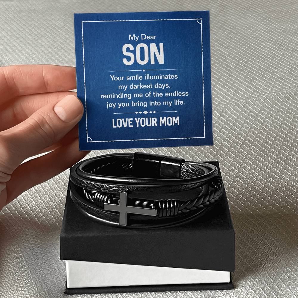 Cross Leather Bracelet Gift For Son #e319 - Image 8