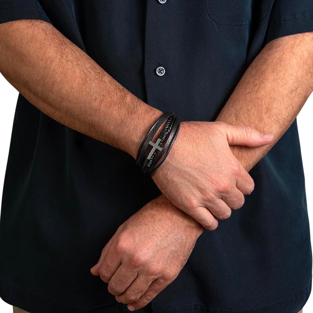 Cross Leather Bracelet Gift For Son #e319 - Image 12
