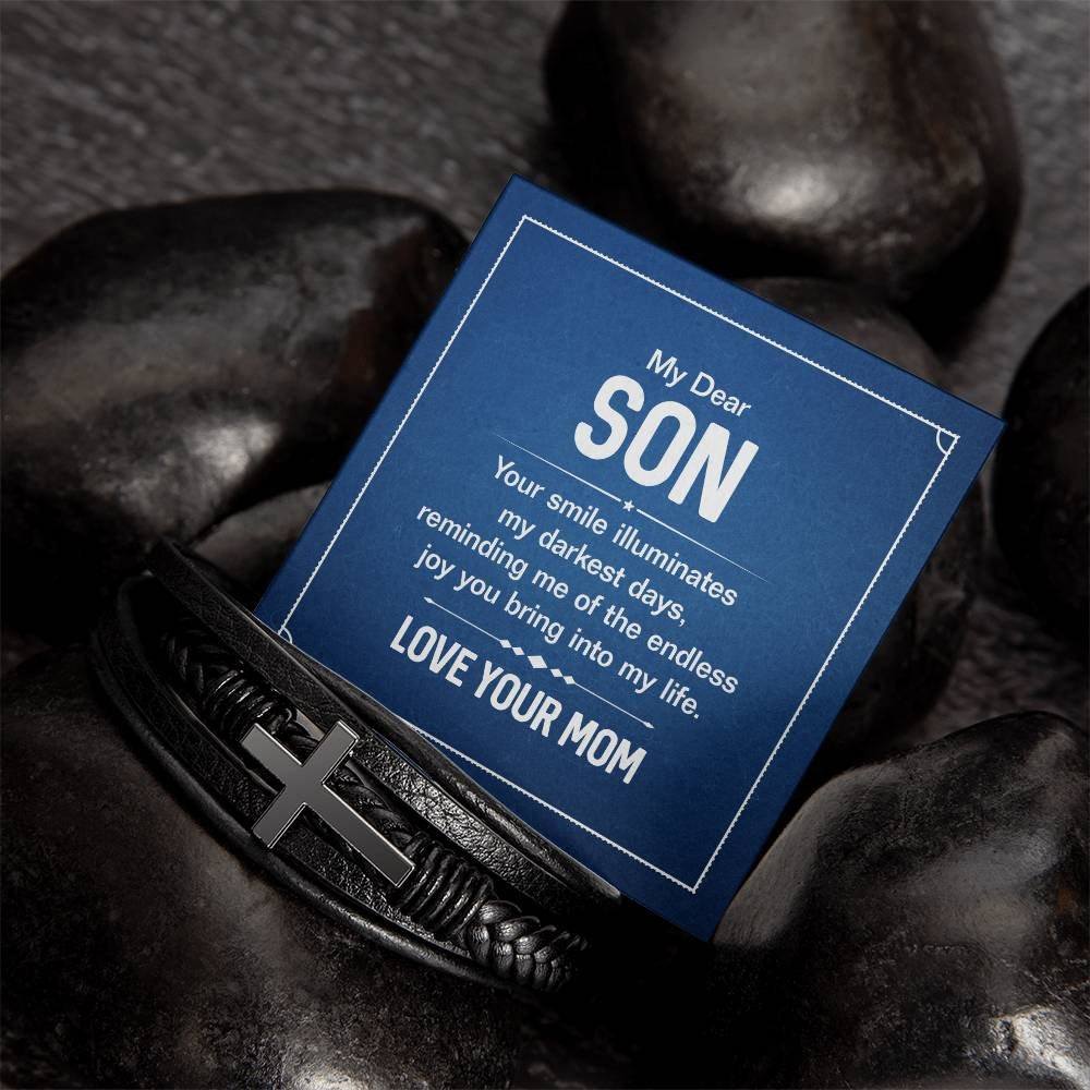 Cross Leather Bracelet Gift For Son #e319 - Image 9