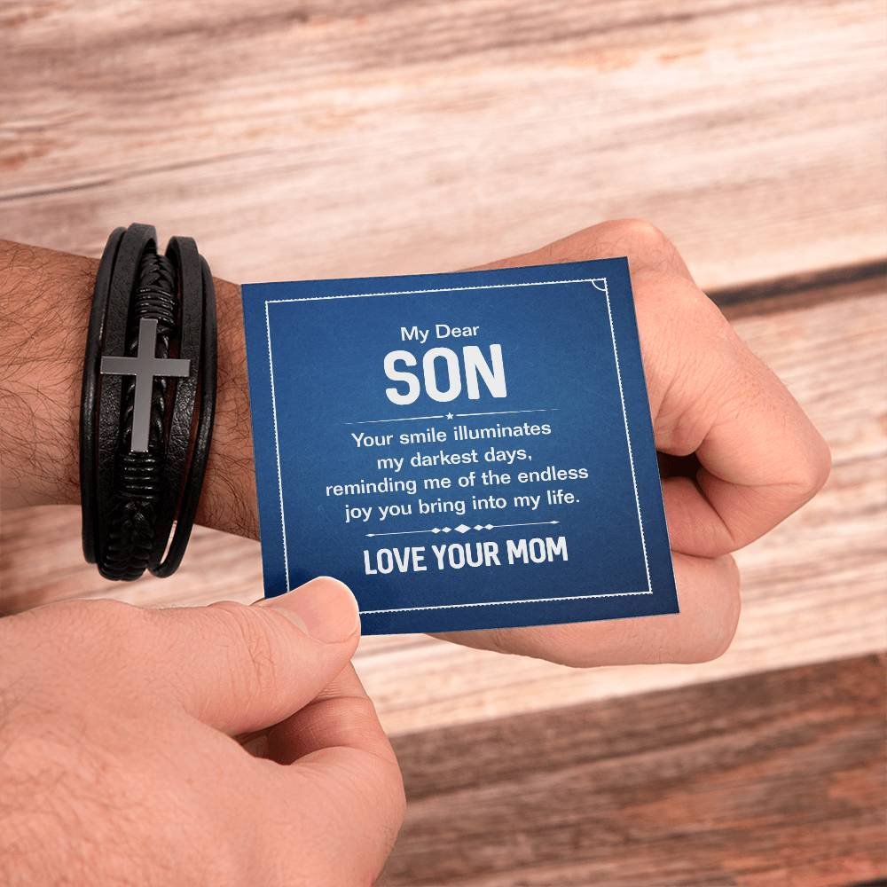 Cross Leather Bracelet Gift For Son #e319 - Image 17