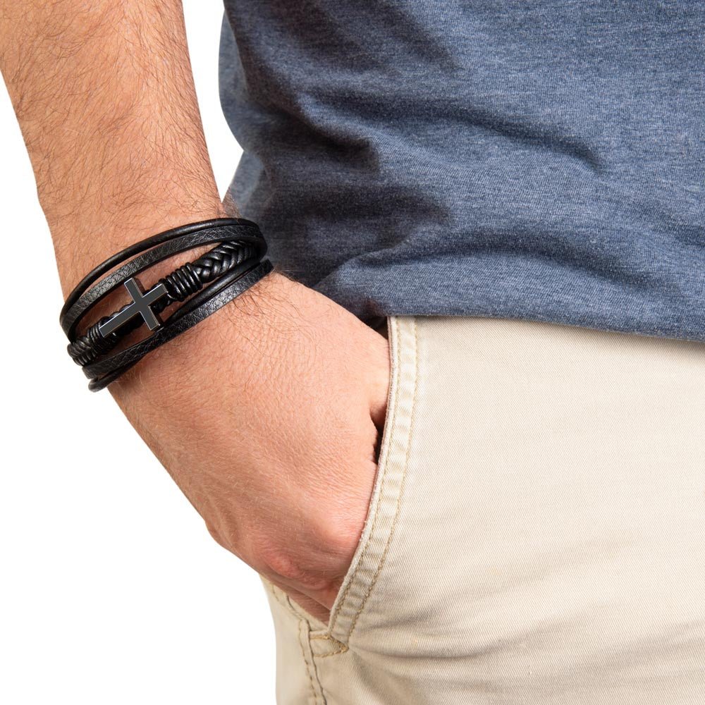 Cross Leather Bracelet Gift For Son #e319 - Image 14