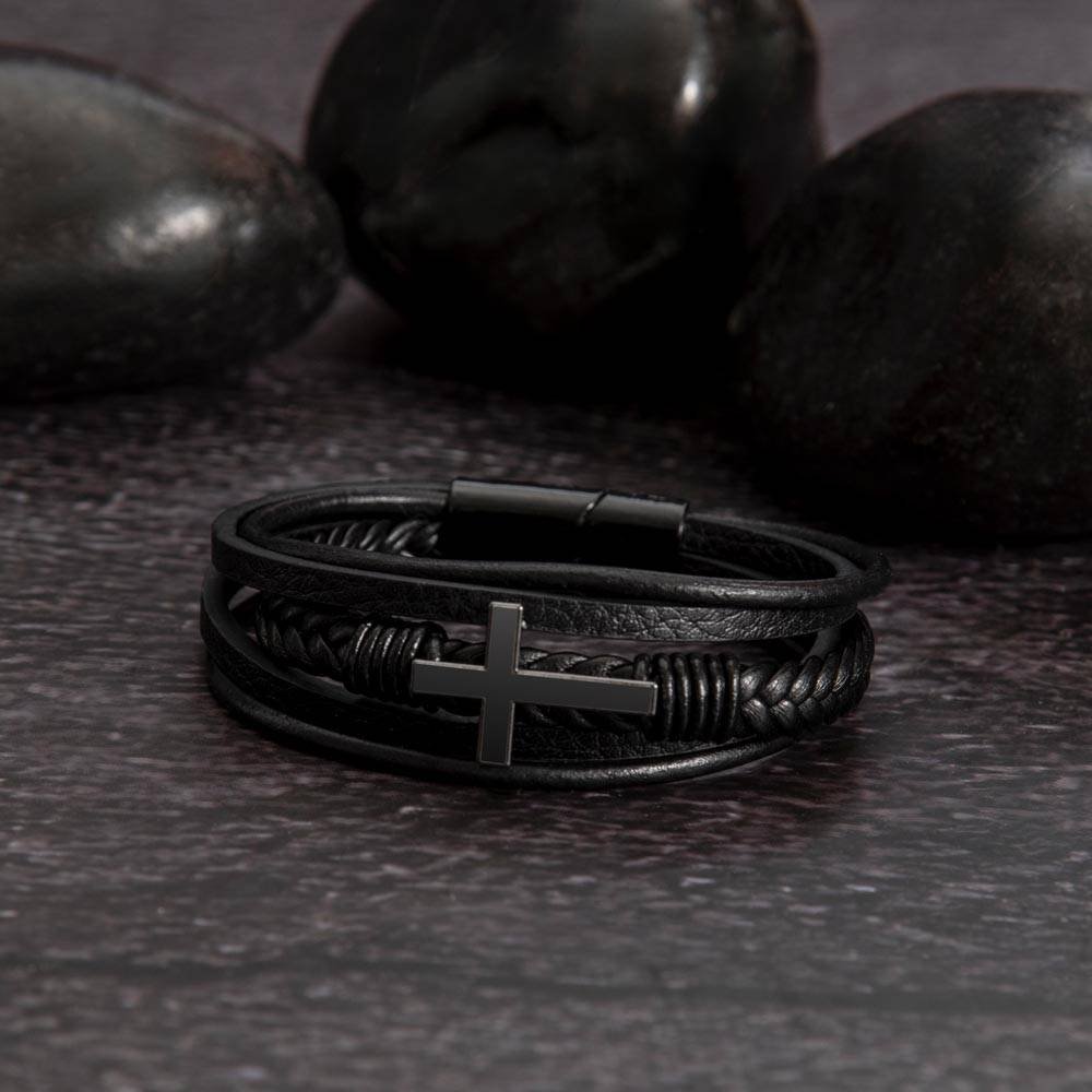 Cross Leather Bracelet - Custom Message Card Jewelry - Jewelry Inns