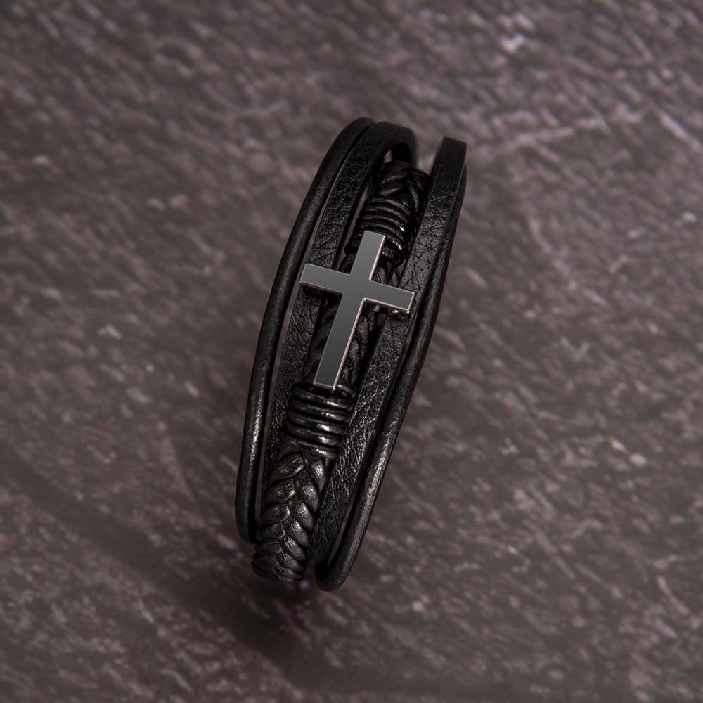 Cross Leather Bracelet - Custom Message Card Jewelry - Jewelry Inns