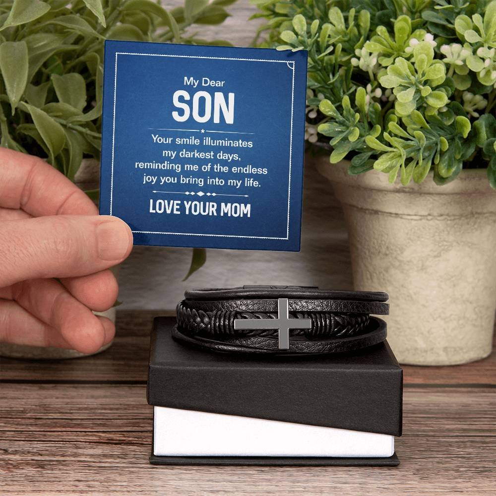 Cross Leather Bracelet Gift For Son #e319 - Image 4