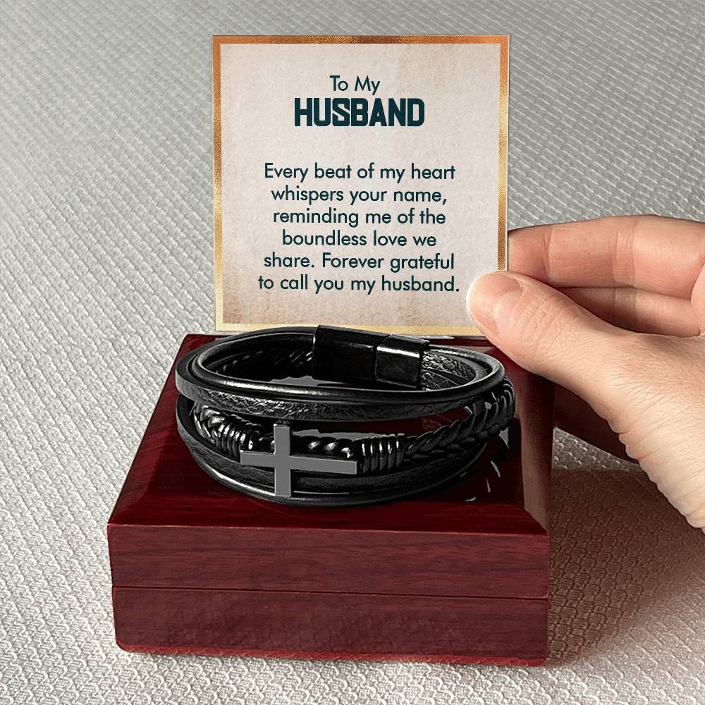 Cross Leather Bracelet - Custom Message Card Jewelry - Jewelry Inns