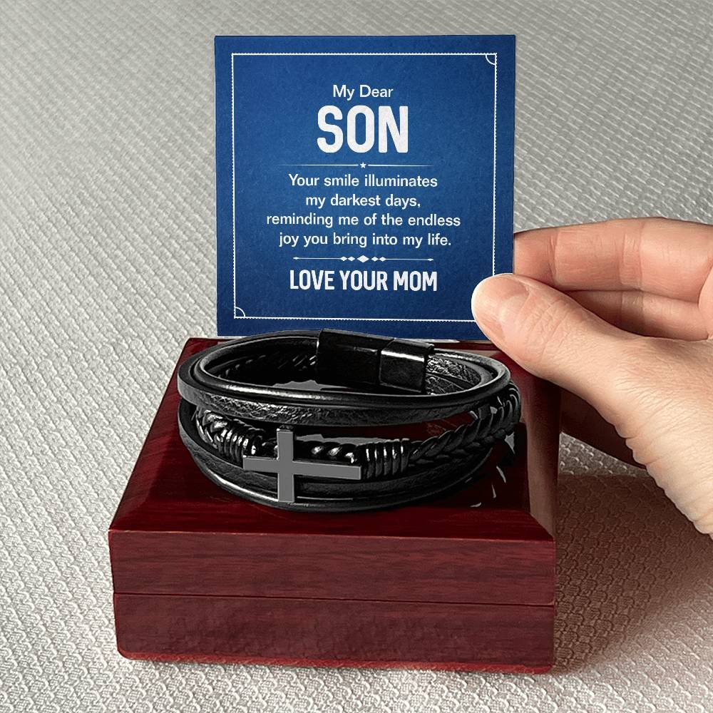 Cross Leather Bracelet Gift For Son #e319 - Image 5