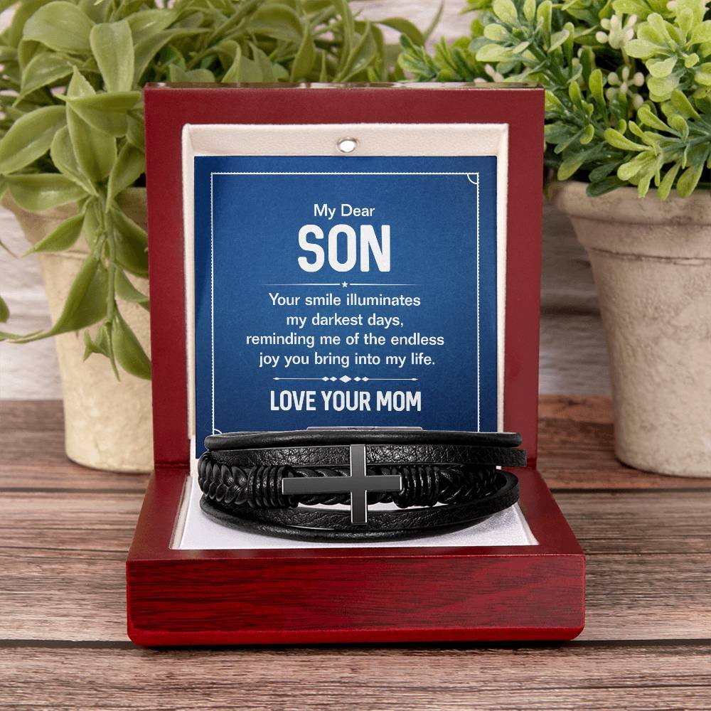 Cross Leather Bracelet Gift For Son #e319 - Image 18