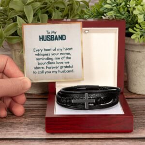 Cross Leather Bracelet - Custom Message Card Jewelry - Jewelry Inns