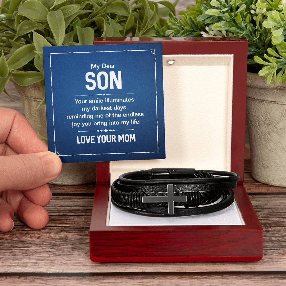 Cross Leather Bracelet Gift For Son #e319 - Image 6