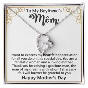 Gift For Boyfriend's Mom - To My Boyfriend's Mom Necklace, Mother's Day Birthday Ideas, Forever Love Jewelry Message Card For BF's Mother #e262