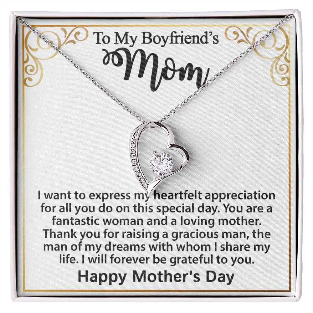 Gift For Boyfriend's Mom - To My Boyfriend's Mom Necklace, Mother's Day Birthday Ideas, Forever Love Jewelry Message Card For BF's Mother #e262
