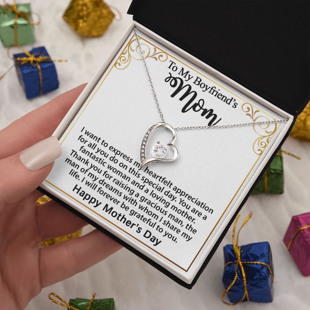 Gift For Boyfriend's Mom - To My Boyfriend's Mom Necklace, Mother's Day Birthday Ideas, Forever Love Jewelry Message Card For BF's Mother #e262 - Image 2