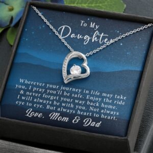 To My Daughter Forever Love Necklace Gift From Mom & Dad - Always heart to heart #e221
