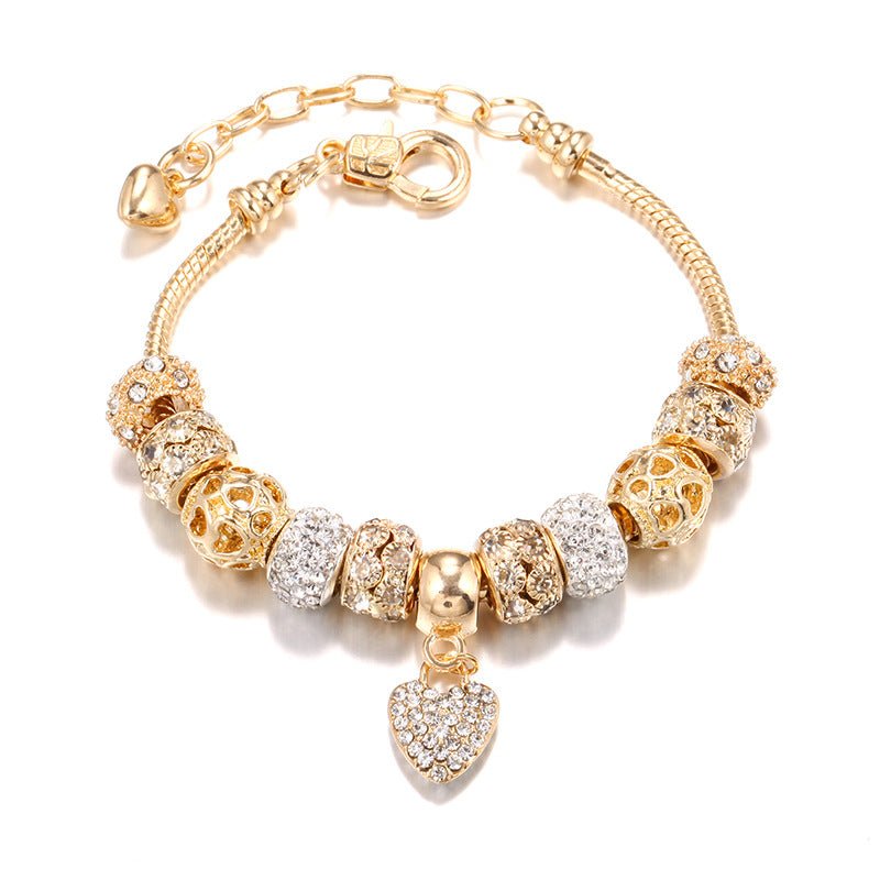 Charm Beaded Bracelet With Sparkling Heart Dangle in Pandora Style Jewelry Gift For Her e289 - Image 2