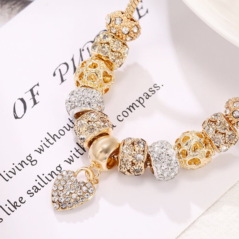 Charm Beaded Bracelet With Sparkling Heart Dangle in Pandora Style Jewelry Gift For Her e289 - Image 3
