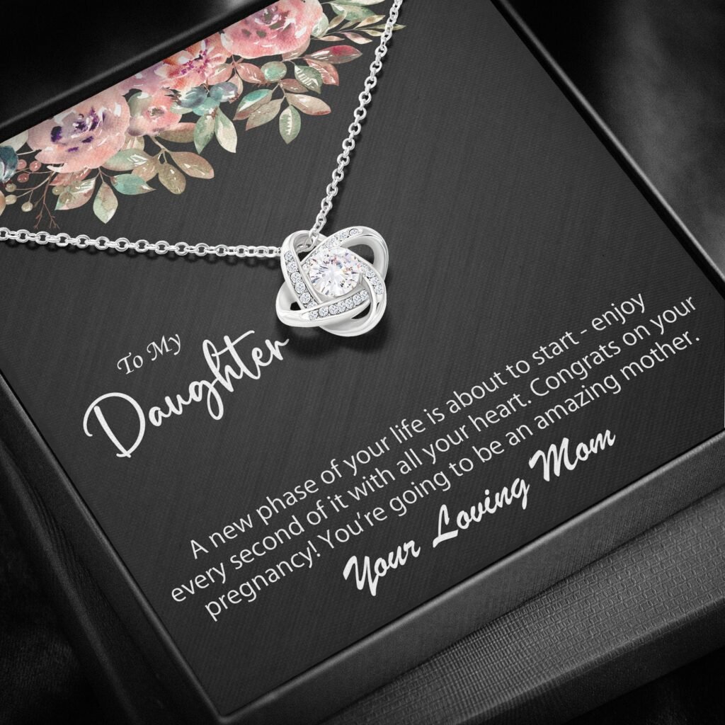 To My Daughter Pregnancy Necklace Gift For Her, 14K White Gold And 18K Yellow Gold Gift For Daughter, Jewelry Custom Gift Card From Mom