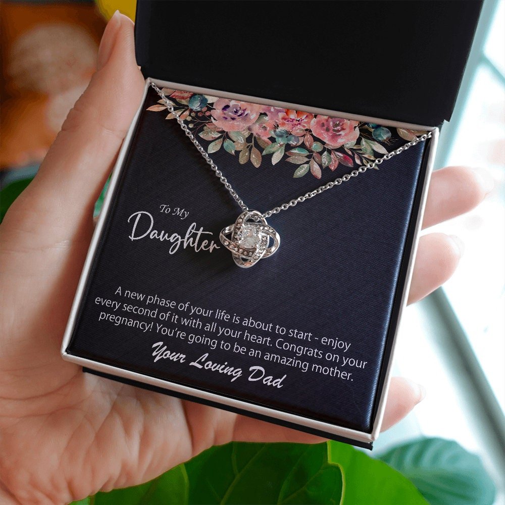 To My Daughter Pregnancy Necklace Gift For Her, 14K White Gold And 18K Yellow Gold Gift For Daughter, Jewelry Custom Gift Card From Dad - Image 7